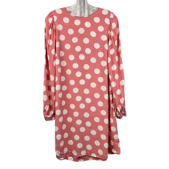 Loft Long Sleeve Polka Dot Shift Dress Pink/White Womens Size Medium Above Knee - Picture 1 of 9